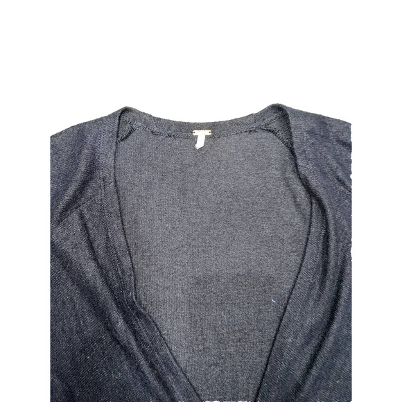 Free People Long sleeve Woven Deep V Neck Tie Black Dress Medium A003222 - Picture 4 of 8